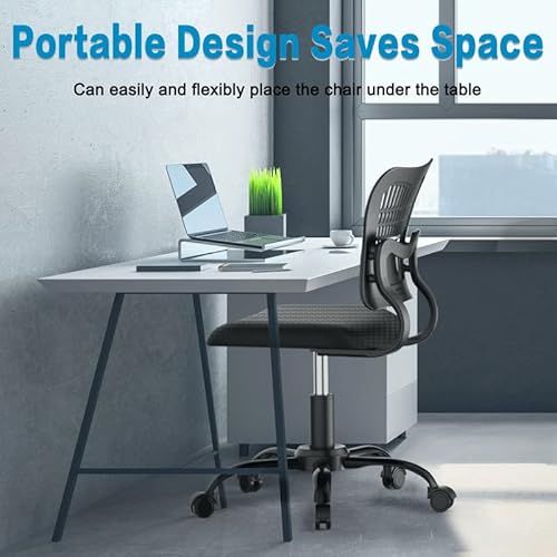 Palone Home Office Chair Ergonomic Desk Chair Mesh Computer Adjustable Height Seat 360° Swivel Gaming Armless Chair Task With 5 Rolling Castors Upholstered Comfy Office Chair No Arms(Black) #TOP7