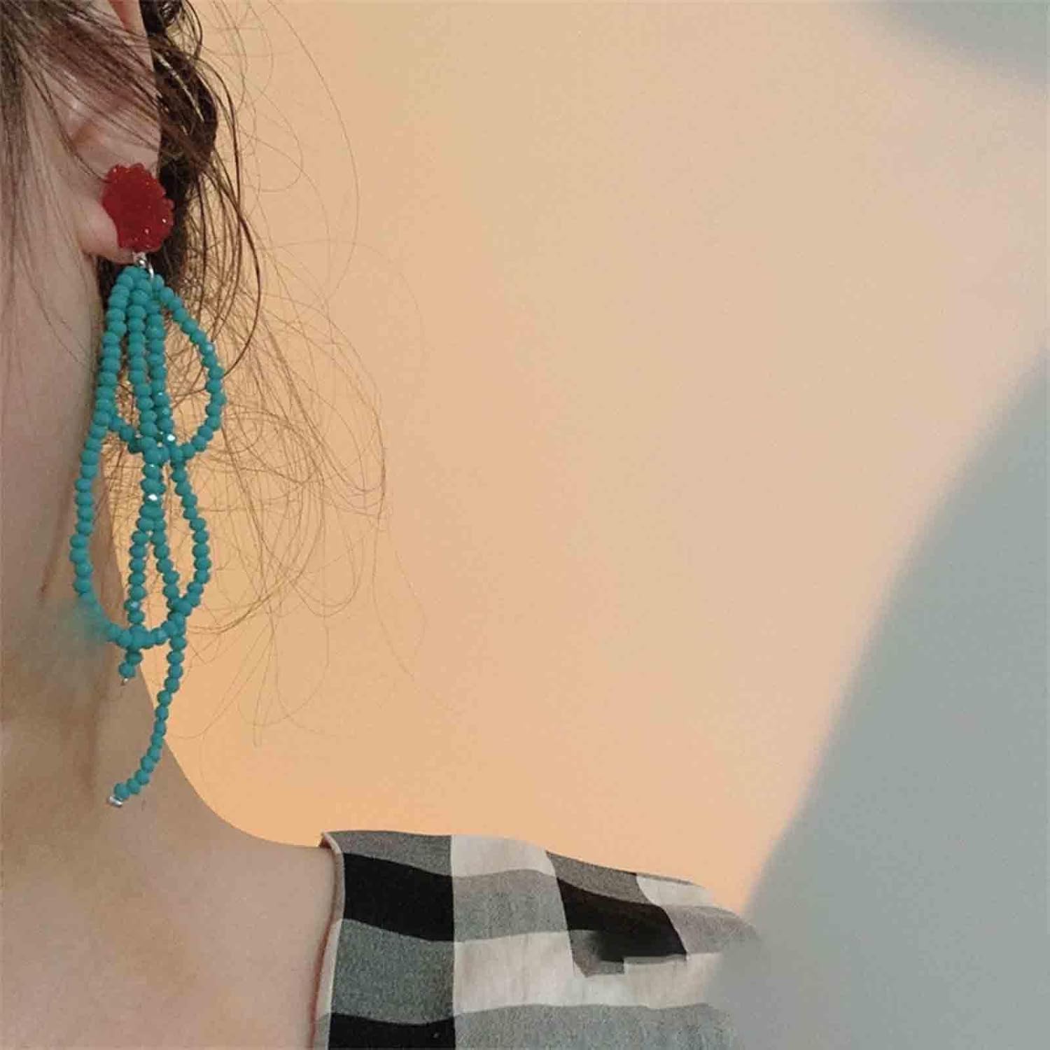 Boho Beaded Tassel Earrings Red Rose Earrings Seed Bead Dangle Earrings Long Blue Bead Drop Earrings Resin Flower Stud Earrings Jewelry for Women - Image 6