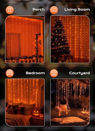 Image of Brightown 300 LED Fairy Curtain Lights, 9.8ft x 9.8ft Curtain String Lights