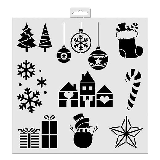 Aladine - Pochoir Motifs de Noël 30 x 30 cm - Pochoir Noël pour Décoration Toutes Surfaces - Pochoir Feutres, Peinture, Airbrush - Père Noël, Sapin, Neige, Cadeaux - 81223