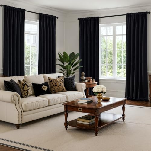 MIULEE Black Velvet Curtains 4 Panels Set Back Tab 40 x 84 Inch Long