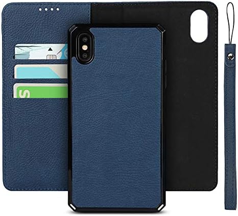 Zouzt Zipper Coin/Cash Wallet Case Compatible with iphone 11,[6 Card Slots] [Wrist Strap] [Stand Feature] Detachable 2 in 1 Magnetic Leather Slim Cover Case for iphone 11-Blue