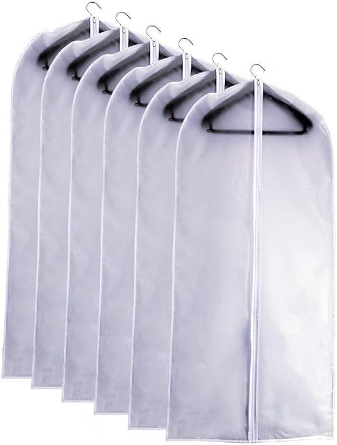 Garment Bag Clear Plastic Breathable Garment Bags Cover for Clothes Storage Suits Dress Dance Zippered Breathable Pack of 6 (24‘’ X 48‘’)