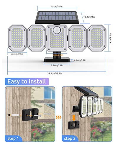 Solar Outdoor Lights, 300Led 2700Lm 5 Heads Solar Powered Motion Sensor Led Security Light With Remote Control, Ip65 Waterproof Led Floodlight, 360°Beam Angle Wall Lights For Garden Driveway 2 Pack #TOP7