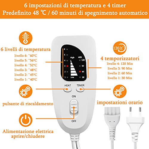 Termoforo Elettrico,Termoforo per schiena, collo, spalle e addome con spegnimento automatico, flanella morbida (Grigio Scuro, 30x60cm) - Immagine 3