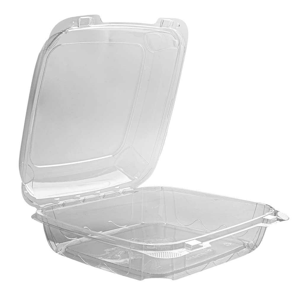 Restaurantware Thermo Tek - Contenedores de 1,295.6 g, 100 recipientes antivaho para llevar, congelables, rectangulares, de plástico transparente, desechables
