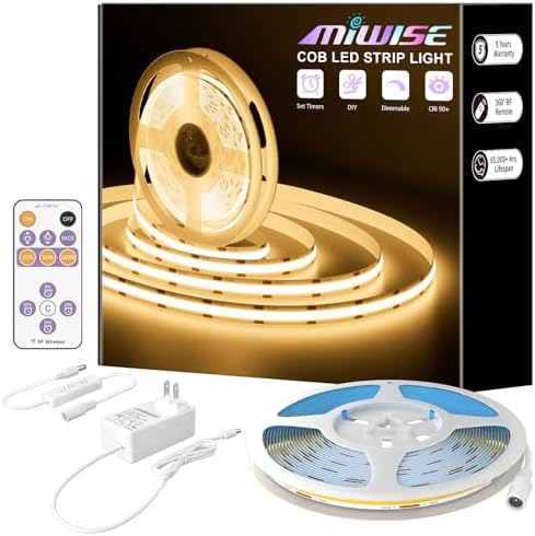 MIWISE COB LED Strip,LED Strip Light 2700K Warm White 20ft Dimmab...