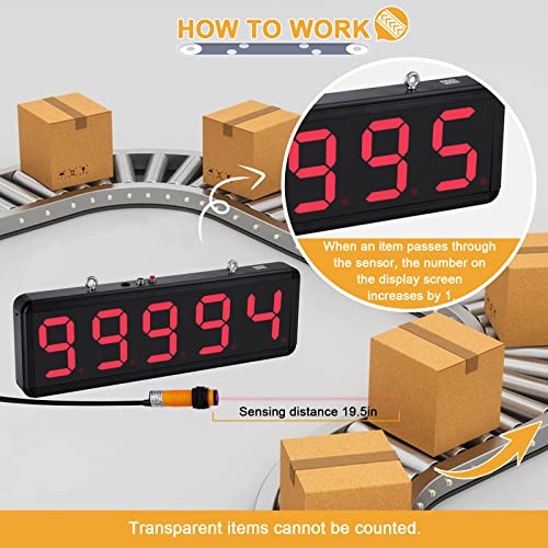 Image of Automatic Digital Conveyor Counter - Up to 99999 Counts, Infrared Sensor, Large LED Display, Wall-Mountable Tally Counter for Factory Assembly Lines Input 100-240V
