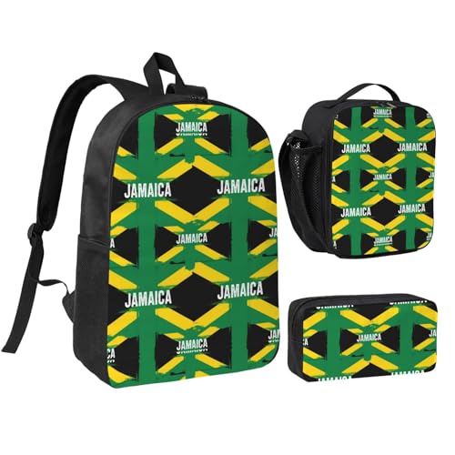 Backpack Set - With Lunch Bag & Pencil Case Supplies For Men Women (for Jamaican Kingdom Flag)