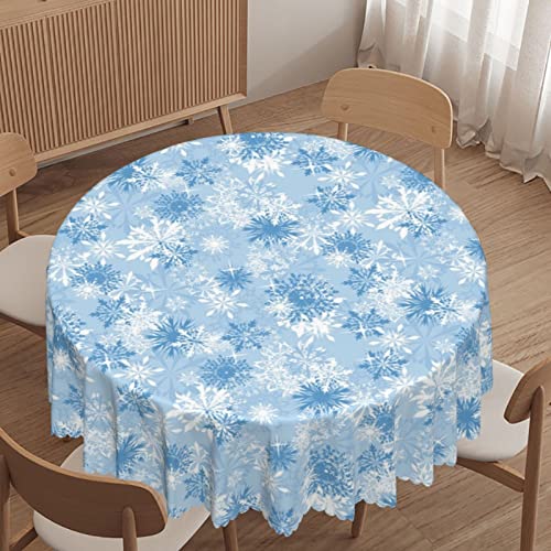 Bnnbesnao Snowflake Printed Round Tablecloth,Wipeable Tablecloths Cover Mat Spill Proof Table Covers,Washable,Reusable Tablecloths,For Wedding/Banquet/Restaurant/Parties（48 Inch，Pale Blue White） #TOP2