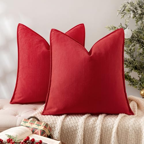 MIULEE Pack of 2 Christmas Red Chenille Pillow Covers 20x20 Inch