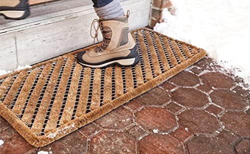 Heavy Duty Door Mat Rubber Scraper Indoor Outdoor Wire Boston Brush Coir Doorway Mat Wilsons Direct (39x59cm)
