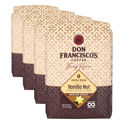 Image of Don Francisco's Vanilla Nut Whole Bean Coffee, Medium Roast - 100% Arabica, Flavored Coffee, 20 oz Bag (Pack of 4)