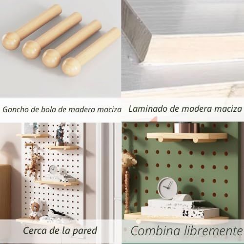 Kit de combinación de tablero de clavijas, tablero perforado de madera, con clavos de madera pequeños para garaje, tablero de clavijas de exhibición montado en la pared, estante de almacenamiento