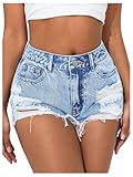 SOLY HUX Women's Denim Shorts High Waisted Ripped Distressed Casual Jean Shorts with Pockets Light Wash Petite-S