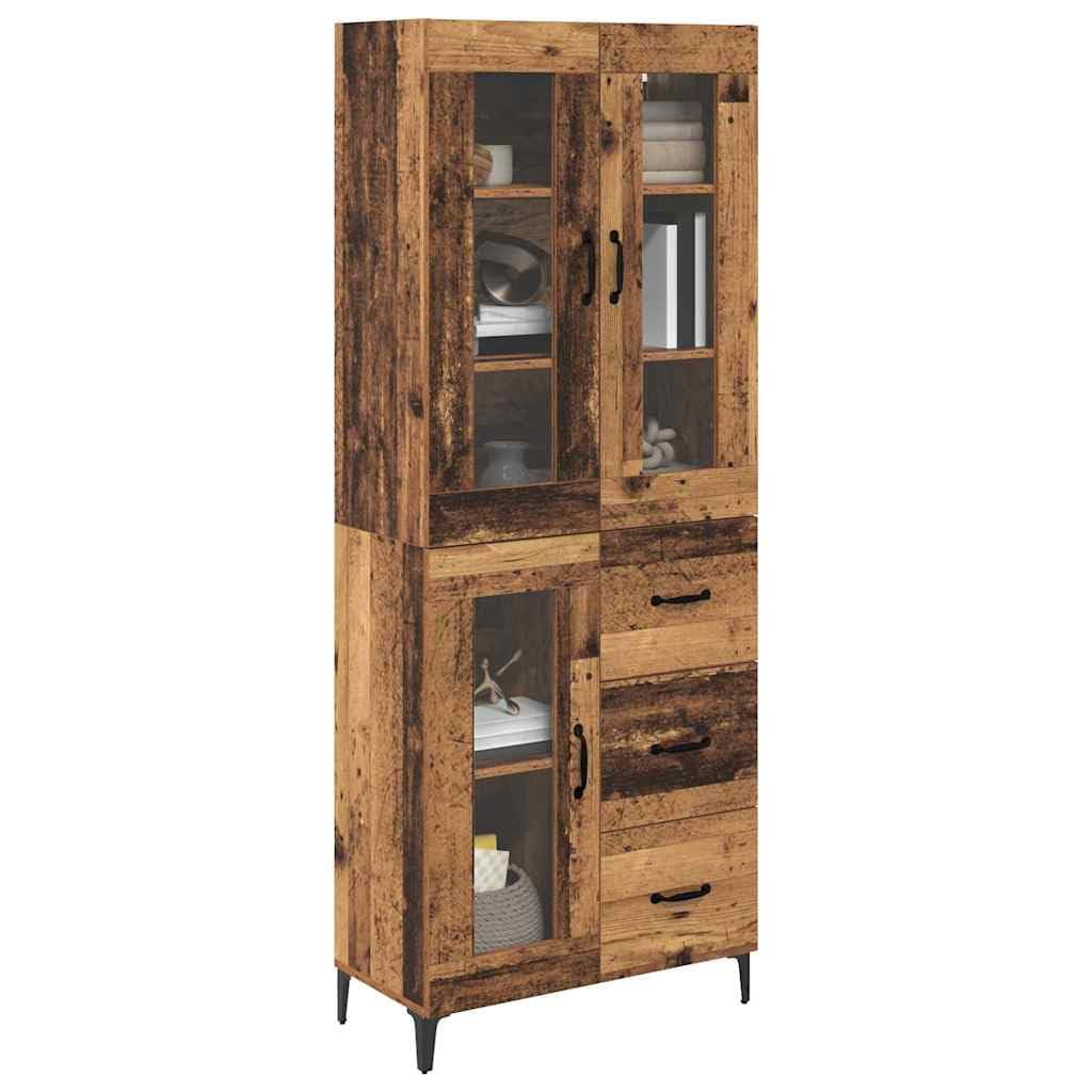 Komoda montowana na ścianie z materiału drewnopochodnego o wyglądzie starego drewna, 69,5 x 34 x 180 cm, z szufladą i drzwiami, nowoczesny kredens do salonu i kuchni