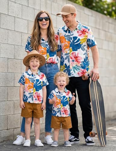 Image of JunNeng Toddler Baby Boy Shorts Sets Hawaiian Outfits,Summmer Hawaiian Shirt+ Elastic Shorts Vacation Clothes