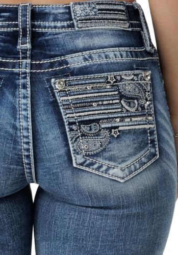 Miss Me Women's Mid-Rise Bootcut Jeans, Metallic Stardust Swirls Flag, Stretch Denim2