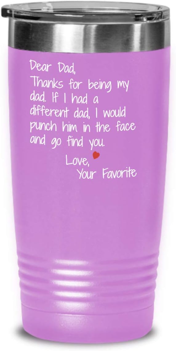 Funny Fathers Day Tumbler Thanks for Being My Dad Punch Him in the Face Gag Jokes for Daddy from Son or Daughter 20 or 30 oz. Hot Cold Sarcastic Birth