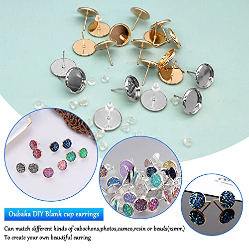 Blank Stud Earring Bezel For Jewelry Making,Stud Earring Kit Includes 100Pcs Cup Post Earrings And 100Pcs Rubber Earring Back For Diy Jewelry Findings,Earring Supplies(Kc Gold,Silver) #TOP2