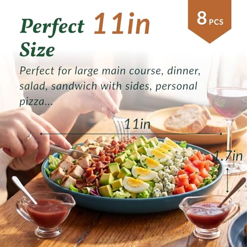 Image of Homienly Deep Dinner Plates Set of 8 Alternative for Plastic Plates Microwave and Dishwasher Safe Wheat Straw Plates for Kitchen Unbreakable Salad Plate with 4 Colors (Colorful, 11 inch)