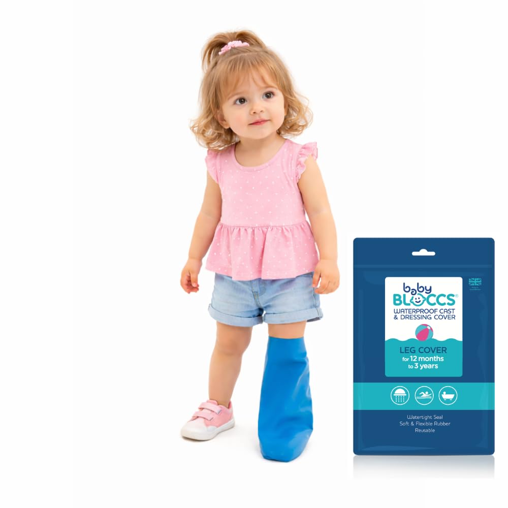 BLOCCS Kids Waterproof Leg Cast Care Kit (XS) + ItchFlex Cast Scratcher – Swim & Shower Protection