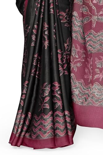 Image of MIRCHI FASHION Women Saree | Chiffon Leaf and Checked Print Professional Office Sari with Blouse