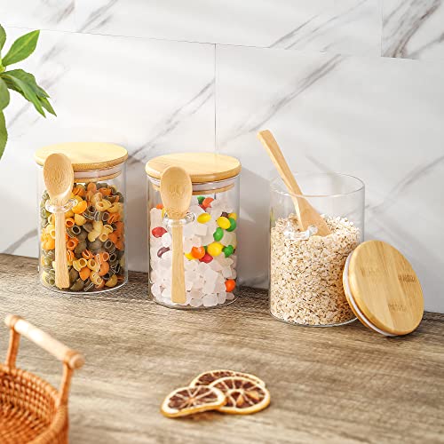 Dongshangift Set Of 3 Airtight Glass Jars With Bamboo Lids And Spoon,17 Oz Classy Canisters With Spoon,Glass Food Jars With Spoon For Coffee Beans,Tea,Flour,Sugar,Nuts,Candy #TOP5