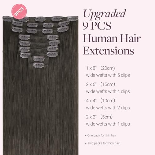 Image of GOO GOO Clip in Hair Extensions Real Human Hair, Remy Human Hair Extensions Clip ins for Women, Natural Human Hair, 16inch 150g 9Pcs, 1C Mocha Brown