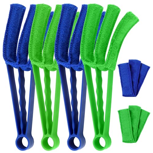 4 plumeros para persianas y radiadores, cepillos de limpieza con funda de microfibra (verde y azul)