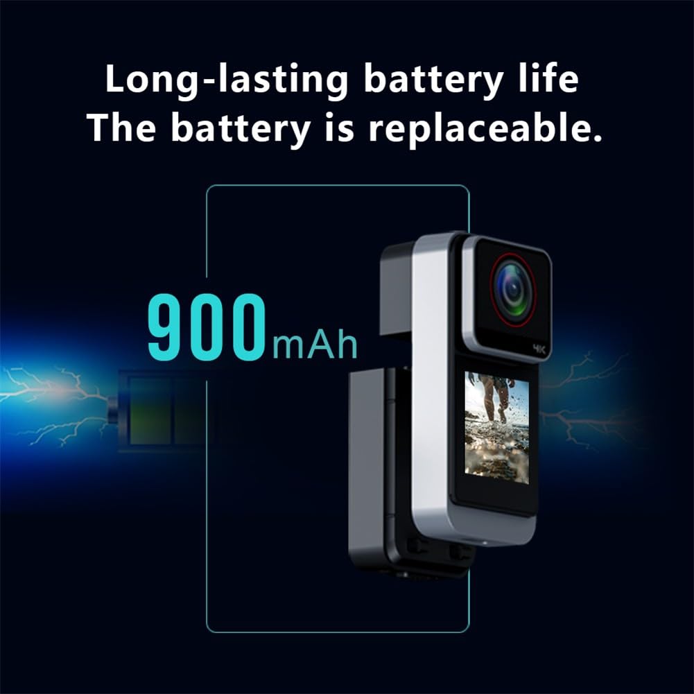 Action Camera 4K impermeabile con foto da 20 MP, schermo da 1,3 pollici e grandangolo a 120°, videocamera sportiva portatile per ciclismo, vlogging animali domestici, supporta 256 GB