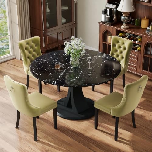 Image of 5-Piece Dining Table Set for 4 with 47 In Black Faux Marble Round Table