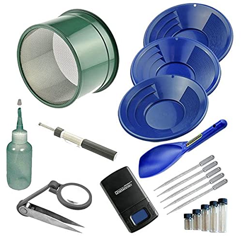 PJBL Mini Gold Classifier Screen, Blue Gold Pan Panning Kit & Gold Recovery Kit
