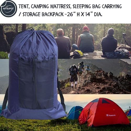 Bolsa para bolsa de dormir. También para bolsa de dormir, colchoneta para camping, lavandería, silla de playa, asiento elevador o para gradas, cama para perros, etc. - Poliéster 420D ligth duty con correas ajustables (Azul marino, Mediana) miniatura 4
