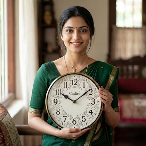 Image of CRAFTEL Double Sided Station Wall Clock Electroplated Shiny Gold | English Roman Numerals | Aluminum Dial | Gift for Home Hall Living Room | Dial 12 Inch - Shiny Gold - 365 Days Warranty |
