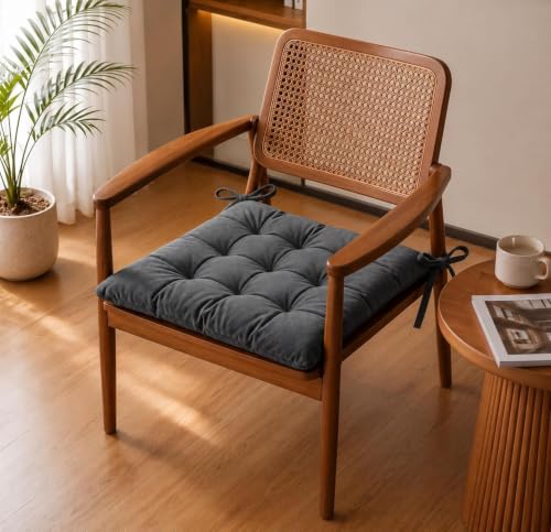 Image of VAS COLLECTIONS Pack of 2 Chair Pad Cushions with Tie Straps, Tufted Seat Cushions for Dining, Office & Wooden Chairs, Soft Comfortable Chair Pads with Durable Stitching, 16 x 16 Inches - Slate Grey