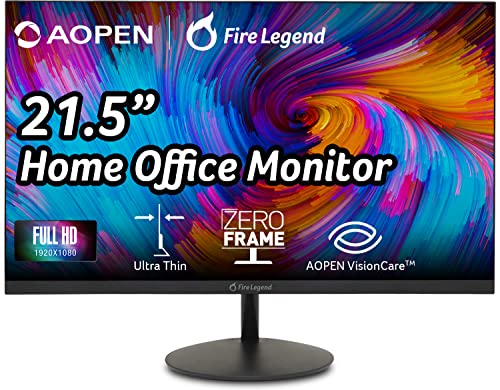 AOPEN 22SA2Q Hbi 21.5" Full HD (1920 x 1080) Zero-Frame Gaming Office Monitor | AMD FreeSync Technology | Ultra-Thin Stylish Design | Up to 100Hz | 1ms (TVR) | Low Blue Light | Tilt | HDMI & VGA Ports by AOPEN - Used condition - US$49.92