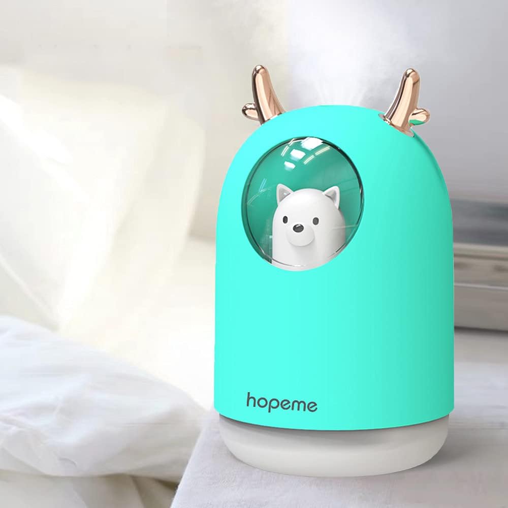 HOPEME Cool Mist USB Humidifier with Adjustable Mist Mode, 300ml Water Tank Lasts Up to 10 Hours, 7 Color LED Lights Changing, Waterless Auto Shut-off for Bedroom, Home, Office (Blue)…