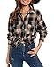 Oyamiki Womens Casual Cuffed Long Sleeve Boyfriend Button Down Plaid Oversized Flannel Shirt Tops Black Khaki Plaid S