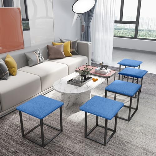 Silla 5 en 1 para falta de espacio con taburetes de cuero azul 3