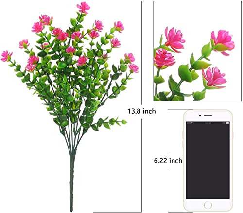Momkids 10Pcs Artificial Flowers Fake Outdoor Plants Decoration,Spring Summer Uv Resistant Faux Outdoor Plastic Greenery Shrubs Plant Flowers For Hanging Home Farmhouse Garden Decor (Rose Red) #TOP6