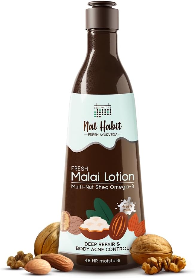 Fresh Whipped Body Lotion, Fresh Malai Lotion Multi-Nut Shea Omega 3, For Deep Skin Repair, Hydration, Body Acne Control & 48 Hours Moisture, 250 ml (Pack of 1)