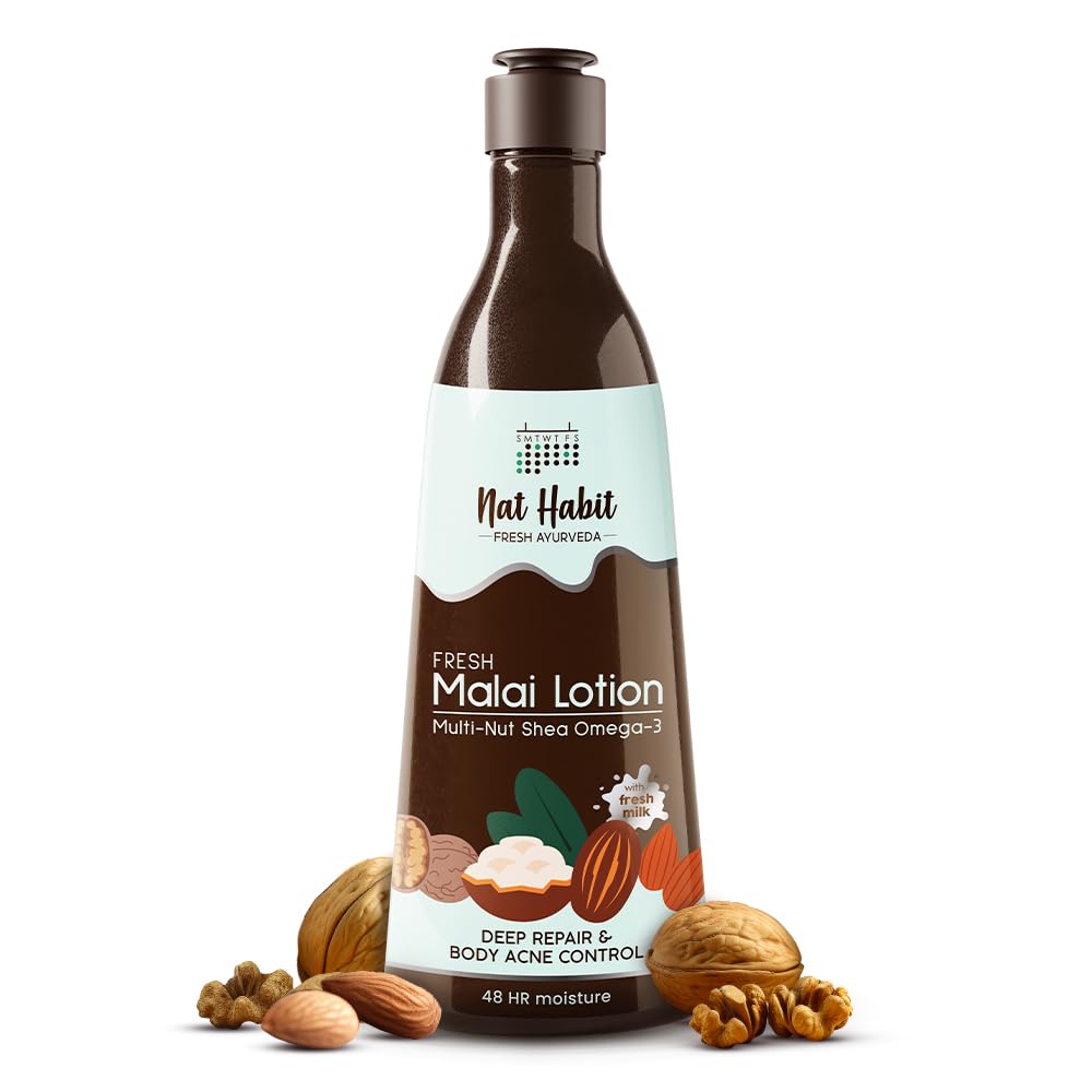 Nat Habit Fresh Whipped Body Lotion, Fresh Malai Lotion Multi-Nut Shea Omega 3, For Deep Skin Moisturization, Hydration, Body Acne Control, 250 ml (Pack of 1)