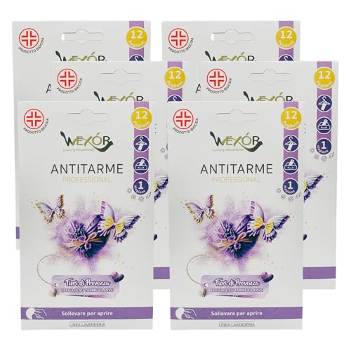 Foglietti ANTITARME Per Armadi e Cassetti FIORI DI PROVENZA, Efficace Su Tarme e Larve. Protegge i Tessuti Ed i Capi Nel Guardaroba e Nei Cassetti. Confezione Da 12 Foglietti (6 Confezioni)