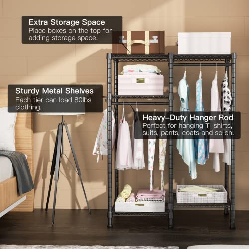Ulif F1 Garment Rack For Kids, Baby, Students, And Children's Room, 4 Tiers Freestanding And Portable Heavy Duty Closets, Small Metal Clothes Rack With 2 Hanging Rod, 31.2”W X 11.8”D X 48”H, Black #TOP3