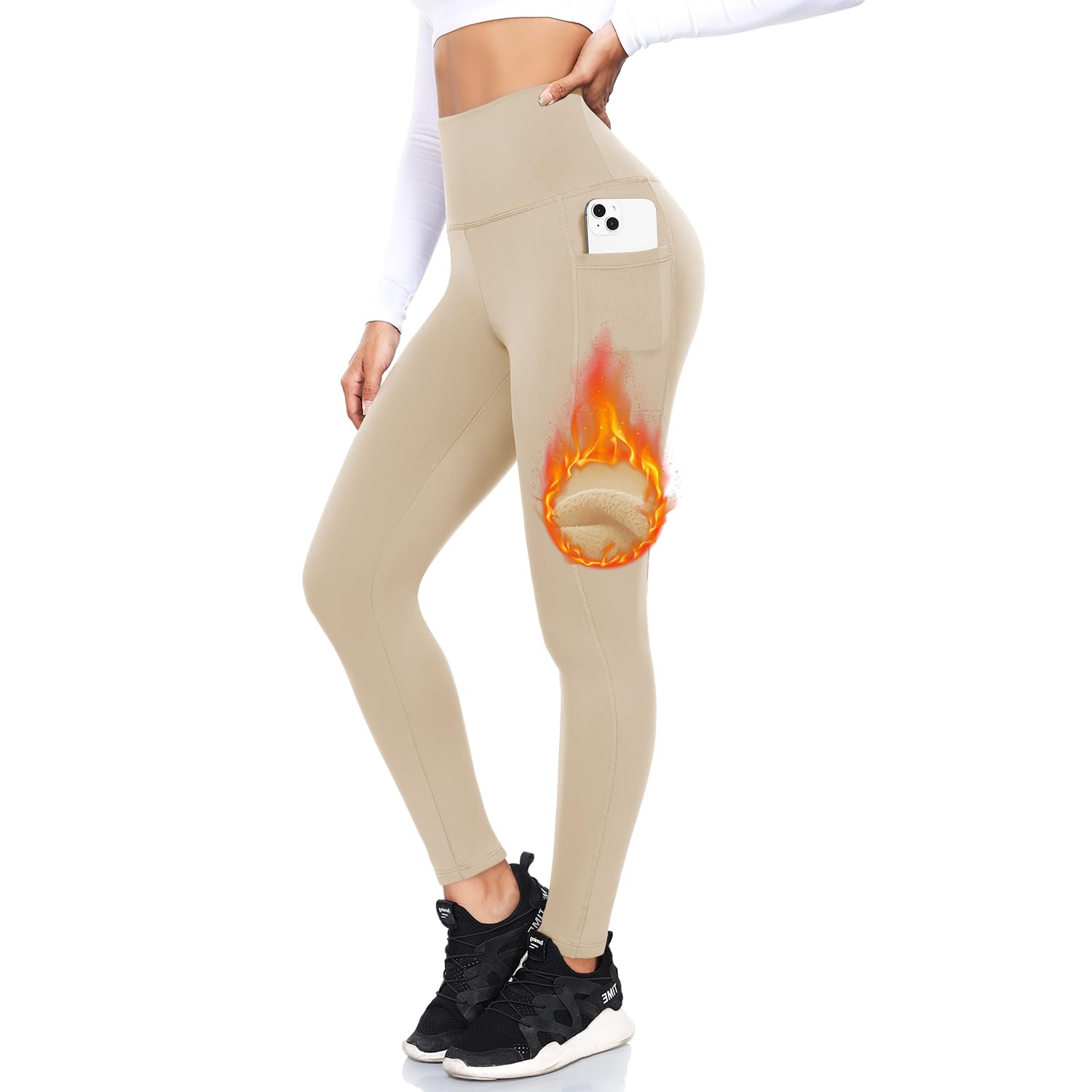 ACTINPUT Leggings Donna Invernali - Vita Alta Leggins Sportivi Yoga Termici con Tasche, Pantaloni Felpati per l'inverno