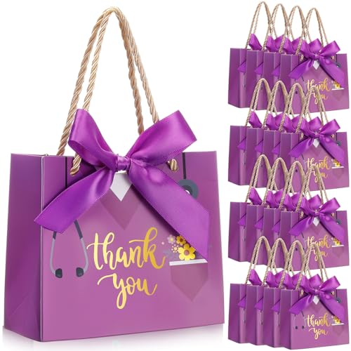 Supervitae 40 Pcs Nurse Gift Bags Bulk, Small Thank You Paper Bags, Purple