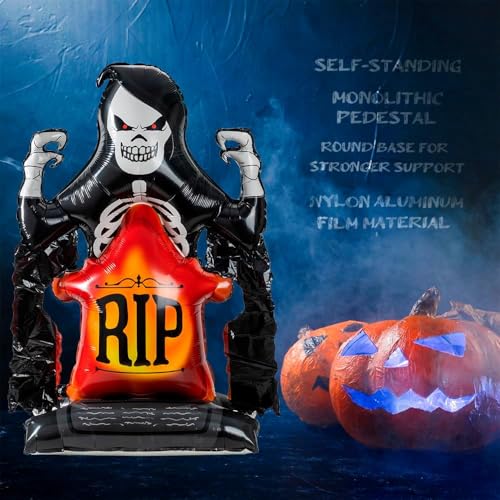 Image of Rozi Decoration Halloween Decorations Foil Balloon Set of 1 Pcs | Pumpkin On Ghost Head Haunted Pumpkin Balloon for Halloween Decoration| Scary Theme Decoration (RIP Ghost), Multicolor