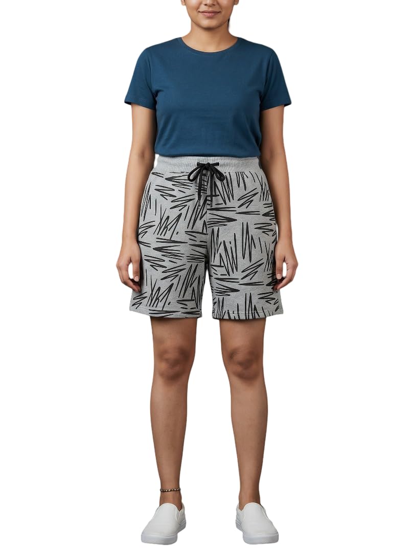 L N Creation Women Black Printed Cotton Shorts | Elastic Waistband with Drawstring | Comfortable Casual & Loungewear Shorts-picture-13
