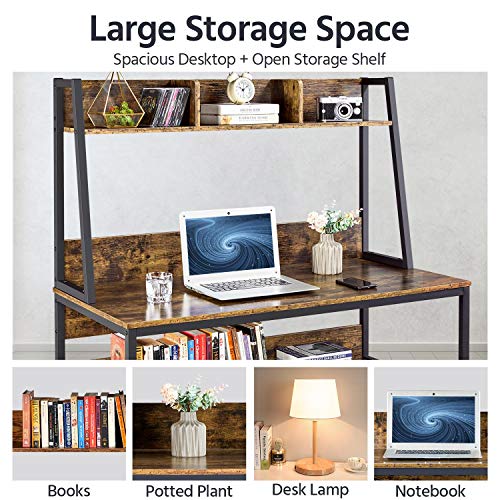 Yaheetech 47 Inch Computer Desk With Hutch And Bookshelf, Home Office Modern Writing Desk With Bookshelf, Space Saving Desk With Shelves, Rustic Brown #TOP4